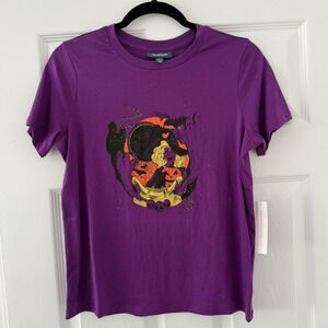 ModCloth Womens Halloween Graphic T Shirt Purple Witch Cauldron M Top Spooky Tee